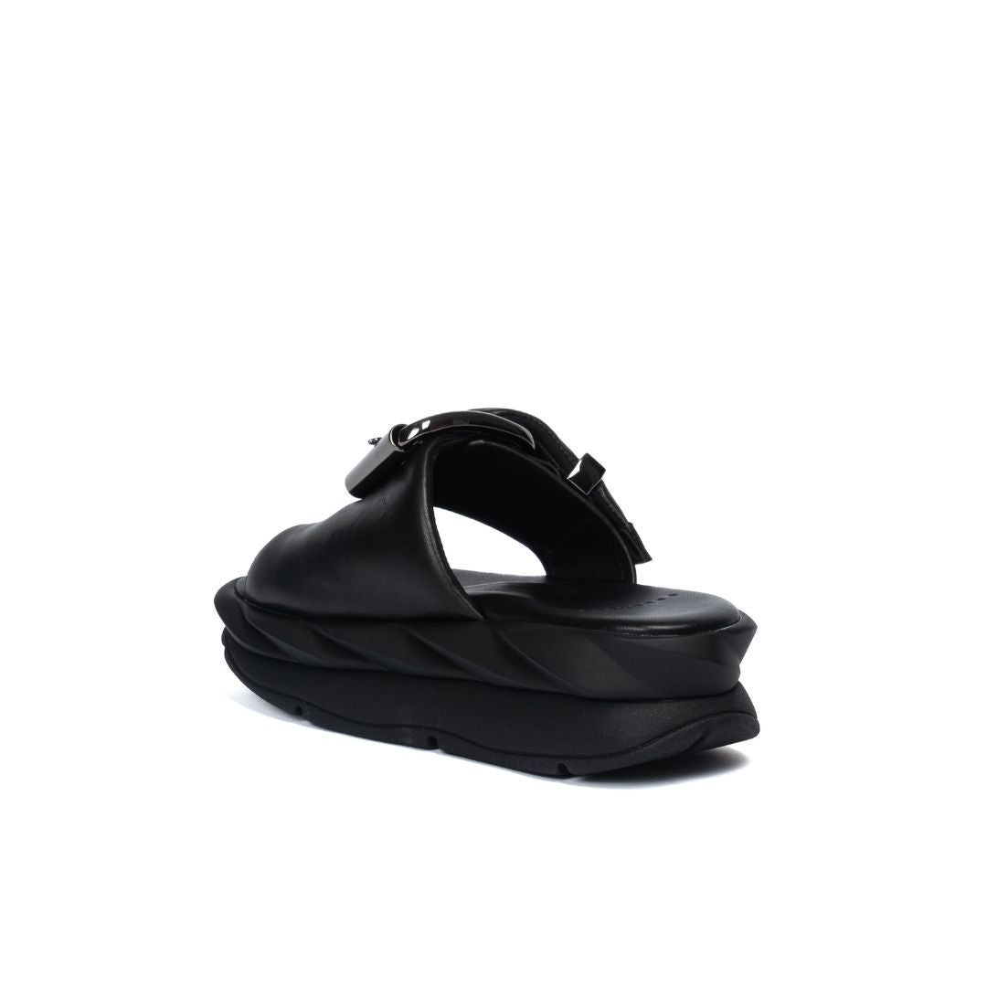 4CCCCEES Mellow Glow Gun Metal Klapki Damskie Na Platformie Czarne