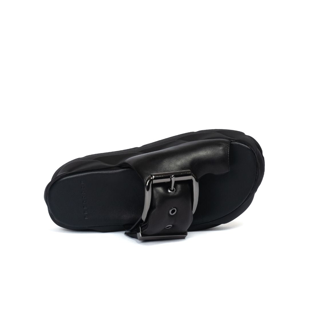 4CCCCEES Mellow Glow Gun Metal Klapki Damskie Na Platformie Czarne