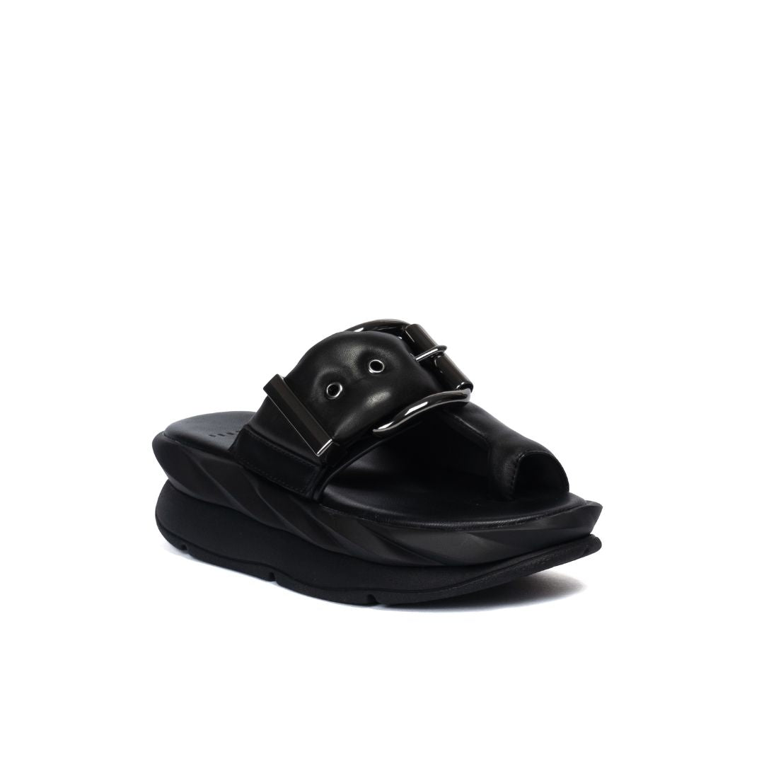 4CCCCEES Mellow Glow Gun Metal Klapki Damskie Na Platformie Czarne