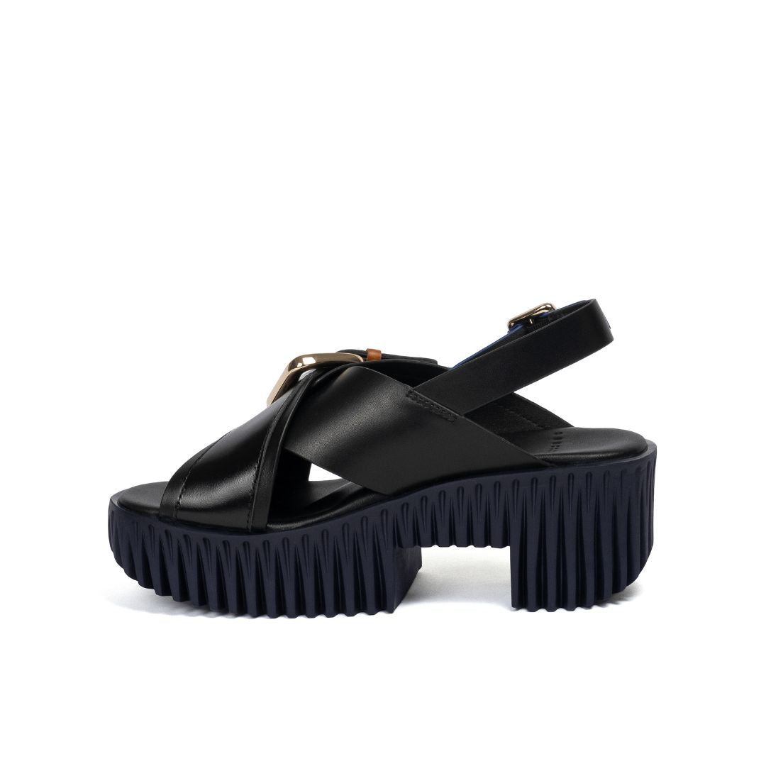 4CCCCEES Plia Juno Black Sandały Damskie Na Koturnie Czarne