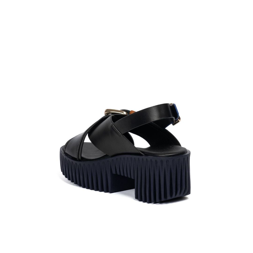 4CCCCEES Plia Juno Black Sandały Damskie Na Koturnie Czarne