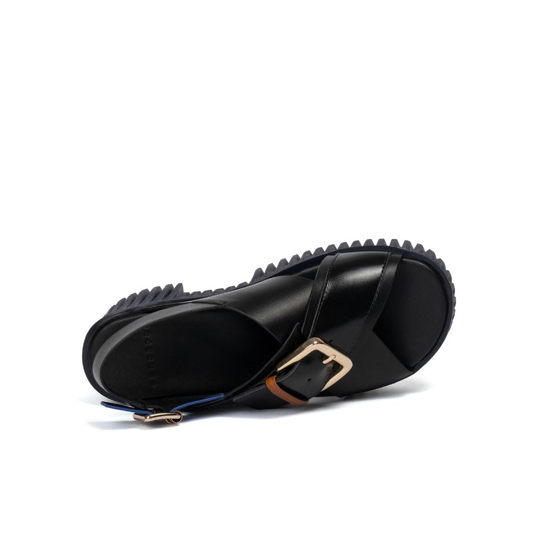 4CCCCEES Plia Juno Black Sandały Damskie Na Koturnie Czarne