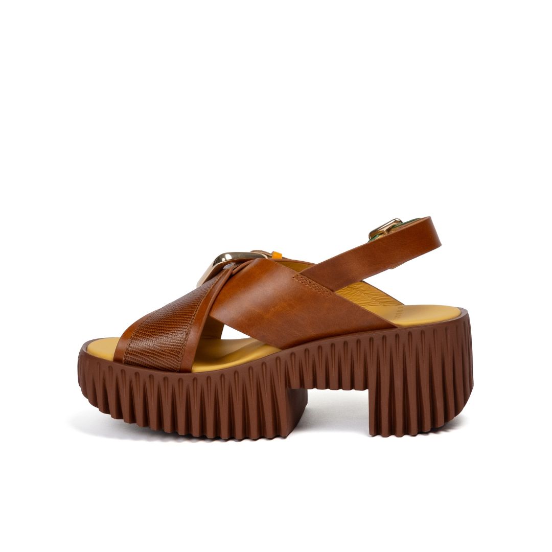 4CCCCEES Plia Juno Brown Sandały Damskie Na Koturnie Brązowe