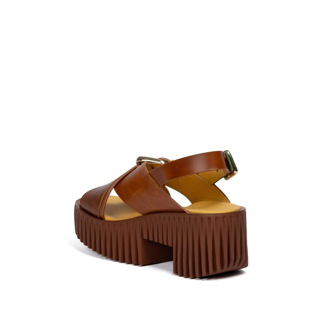 4CCCCEES Plia Juno Brown Sandały Damskie Na Koturnie Brązowe