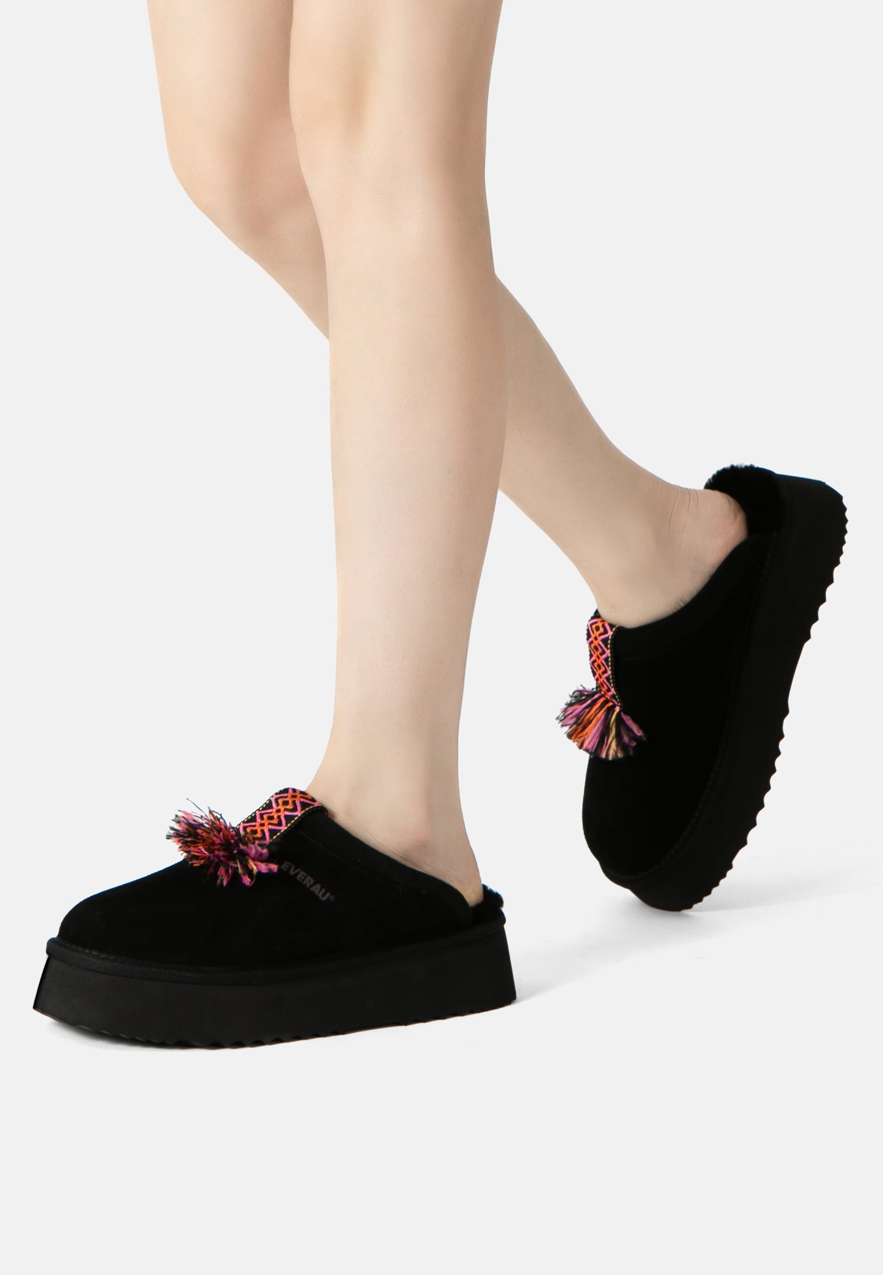 EVERAU Caspian Black Platform Slippers Kapcie Czarne