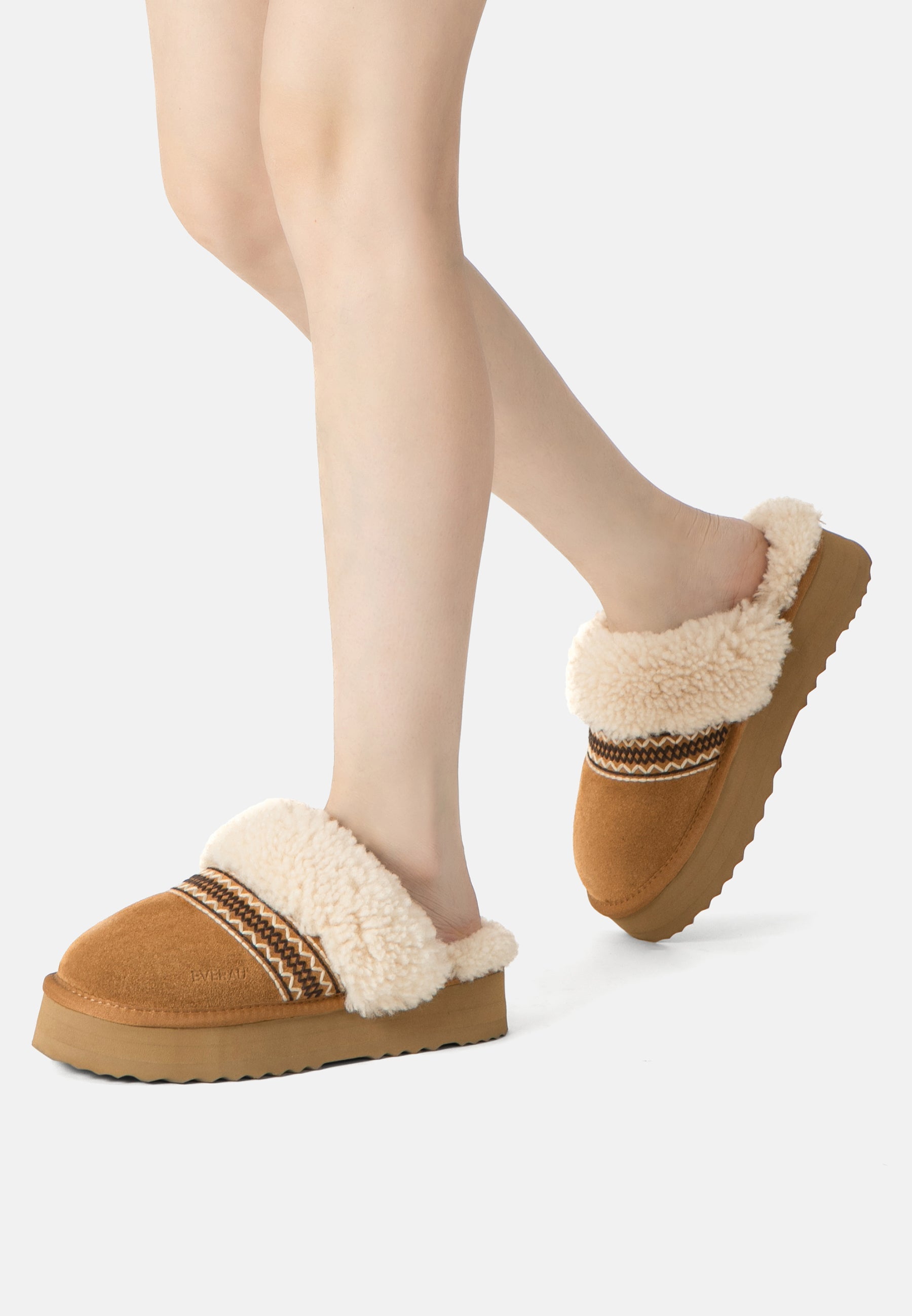EVERAU Crake Chestnut Platform Slippers Kapcie Brązowe