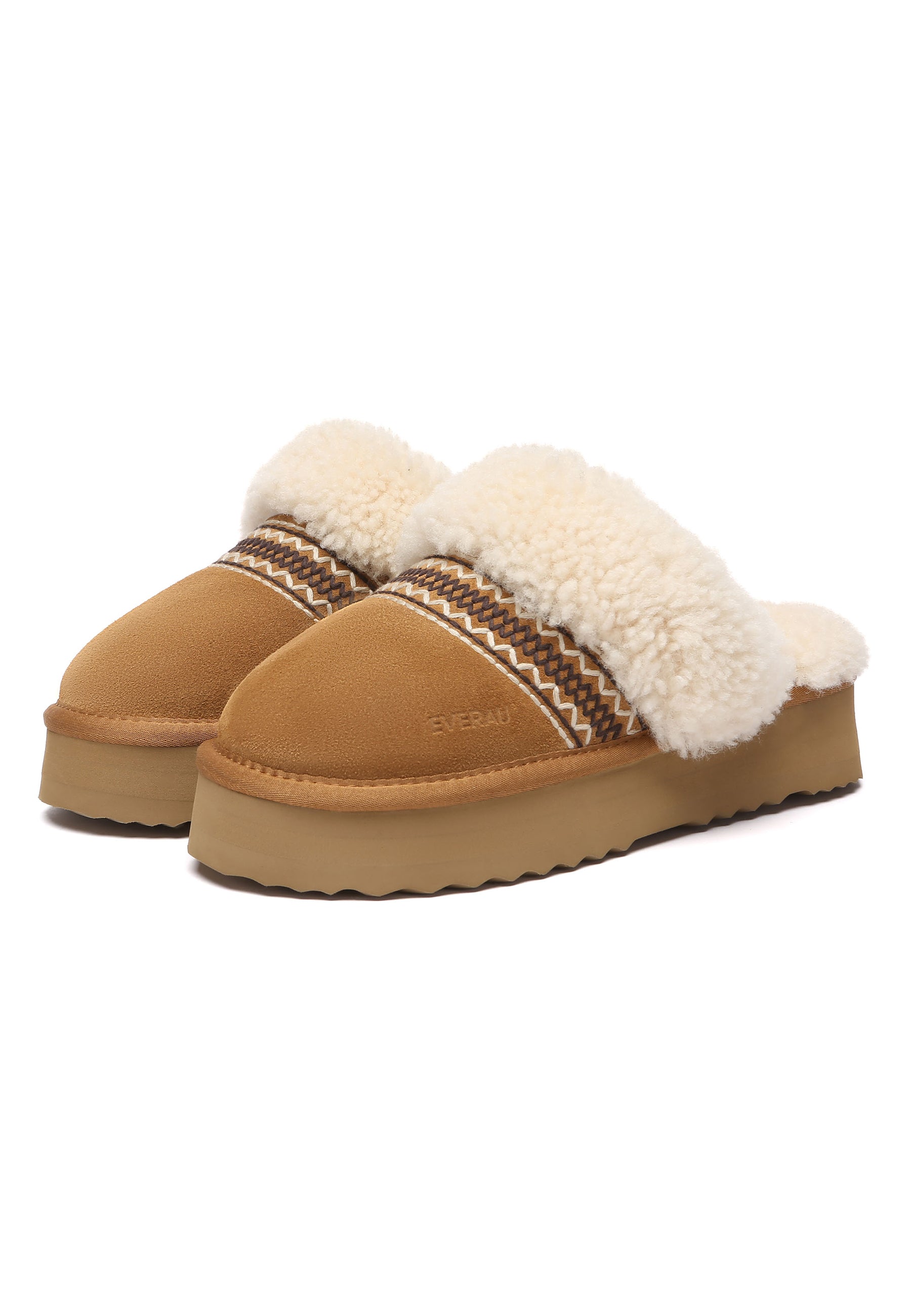 EVERAU Crake Chestnut Platform Slippers Kapcie Brązowe