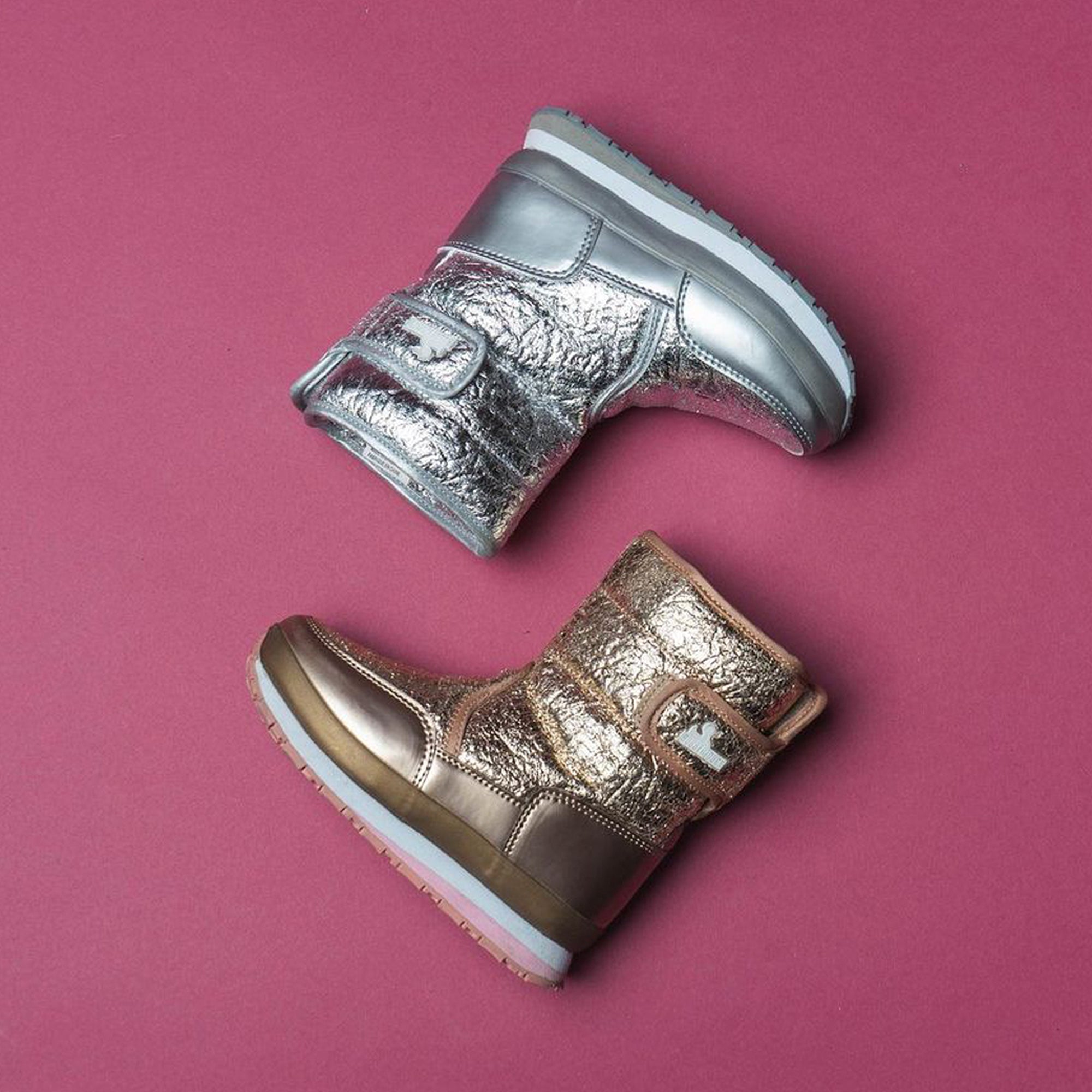 Rubber Duck - Śniegowce Dziecięce - Snow Jogger Cracked Metallic Kids - Rose Gold - Kolor Różowe Złoto