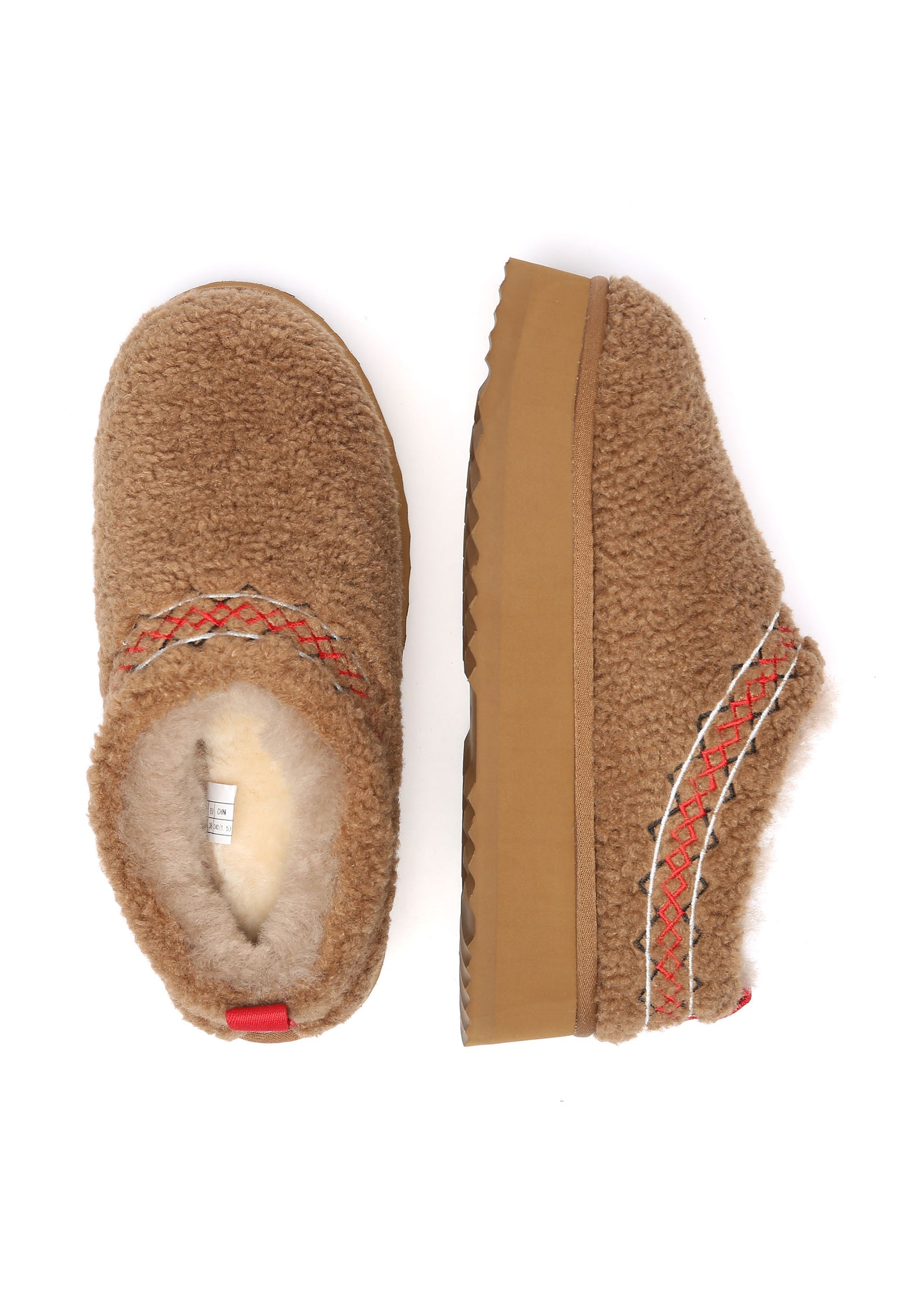 EVERAU Lewin Chestnut Plush Platform Slippers Kapcie Brązowe