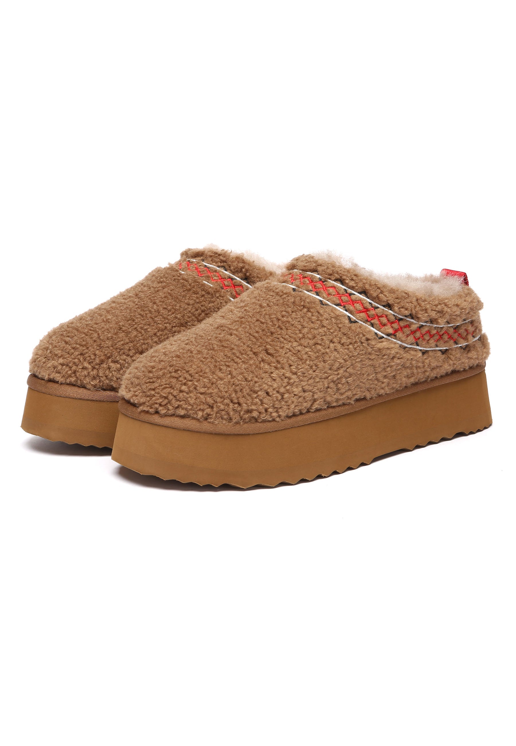 EVERAU Lewin Chestnut Plush Platform Slippers Kapcie Brązowe