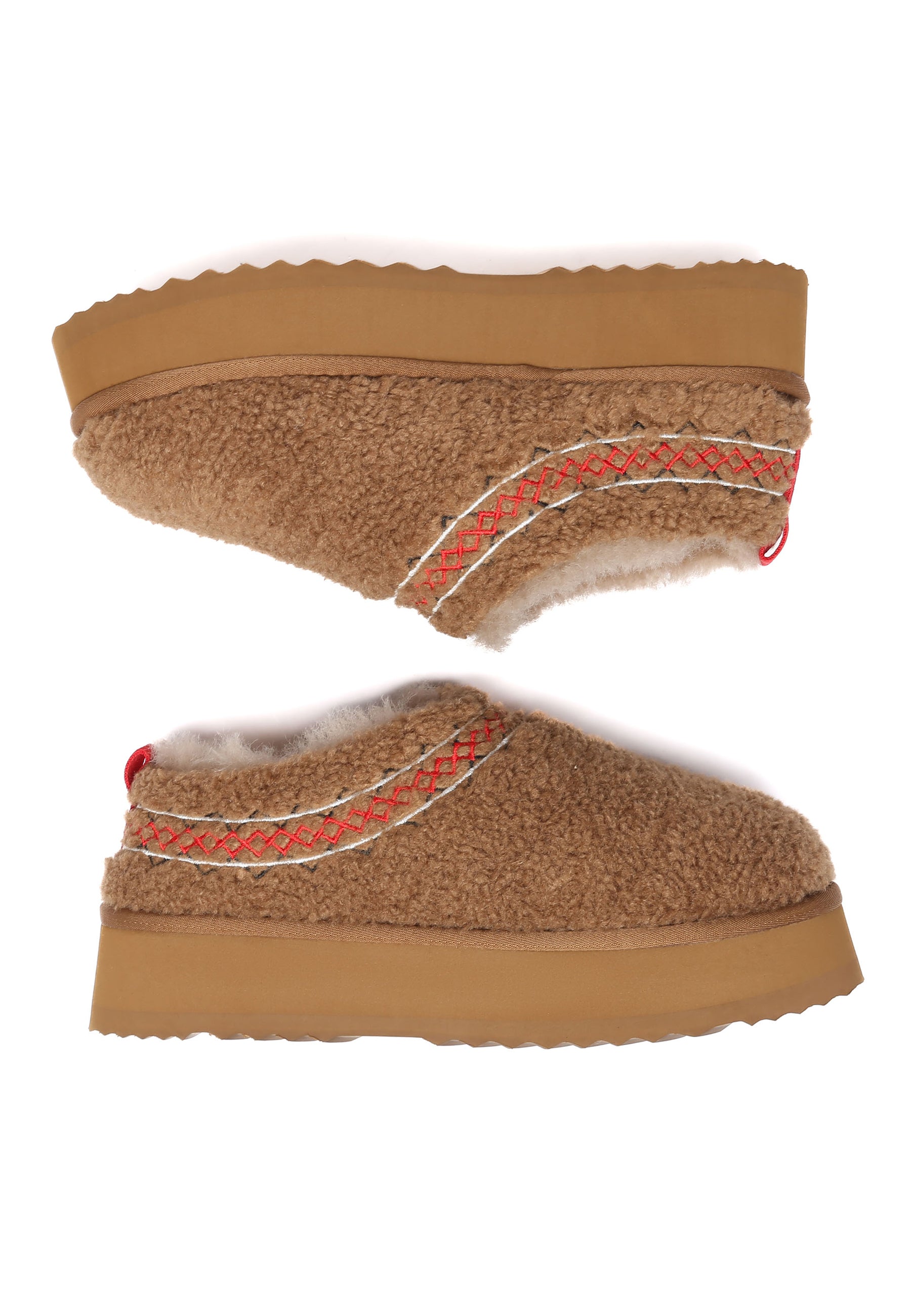 EVERAU Lewin Chestnut Plush Platform Slippers Kapcie Brązowe