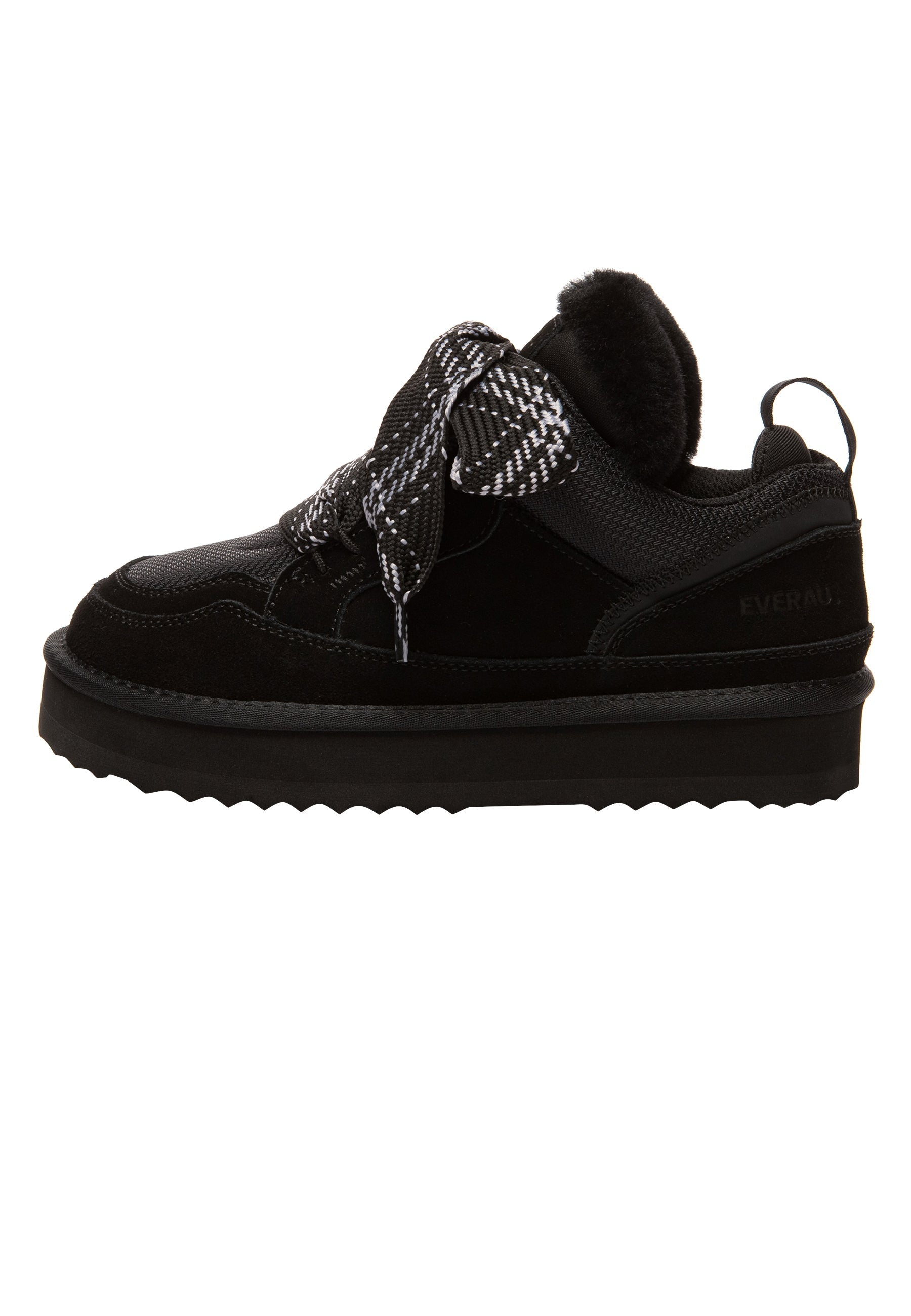EVERAU Marbled Black Lace up Platform Boots Sneakersy Czarne