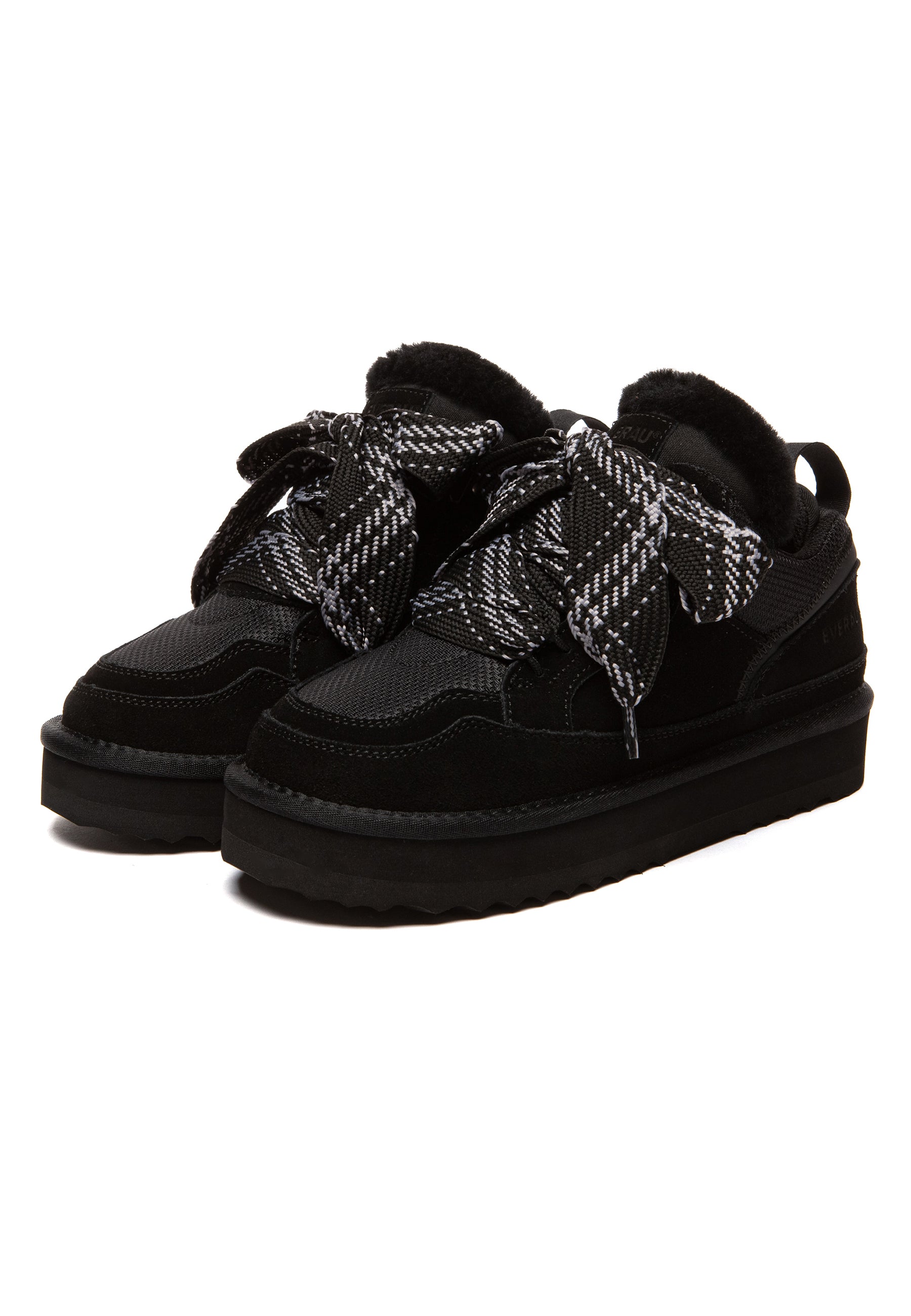 EVERAU Marbled Black Lace up Platform Boots Sneakersy Czarne