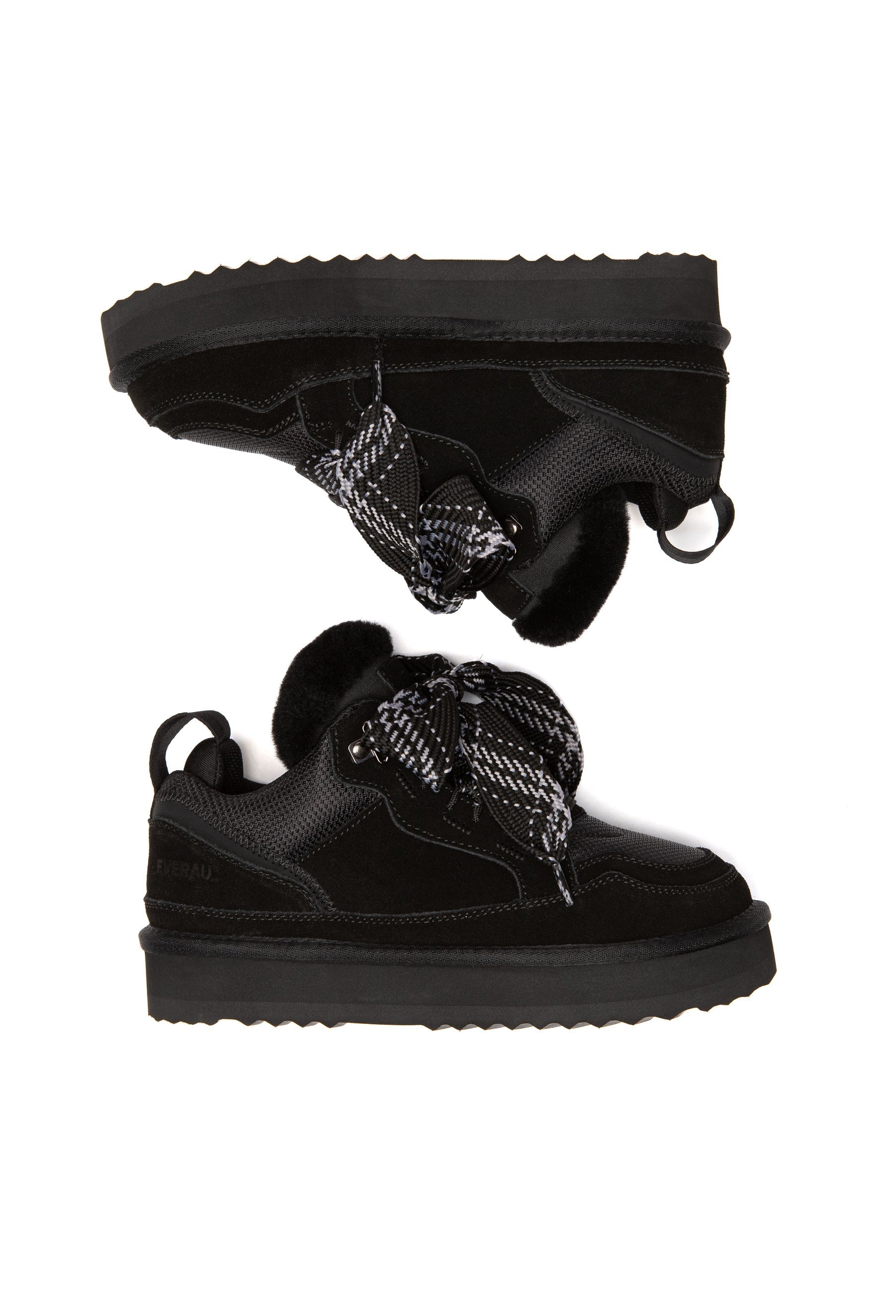 EVERAU Marbled Black Lace up Platform Boots Sneakersy Czarne