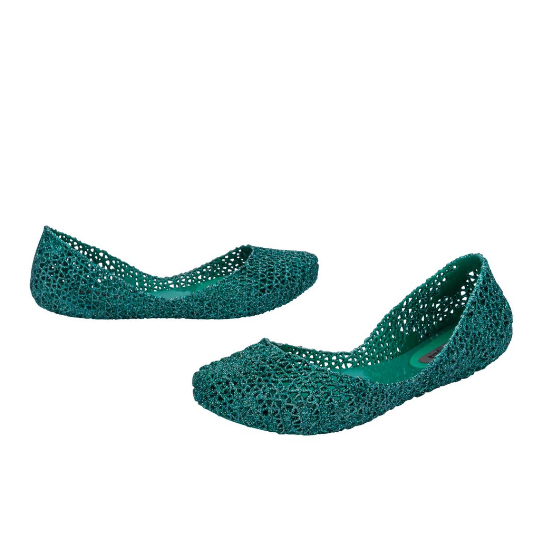 Melissa Campana Papel VII AD Emerald Green Glitter Baleriny Damskie Niebieskie