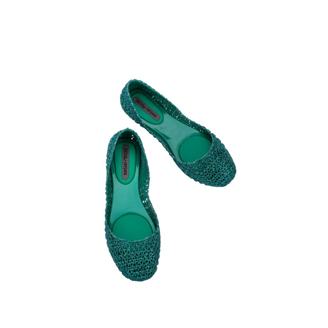 Melissa Campana Papel VII AD Emerald Green Glitter Baleriny Damskie Niebieskie