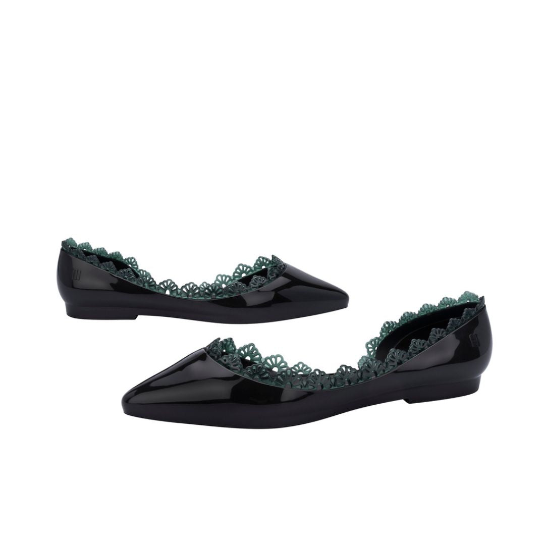 Melissa Cleo II AD Black Green Baleriny Damskie Czarne Zielone