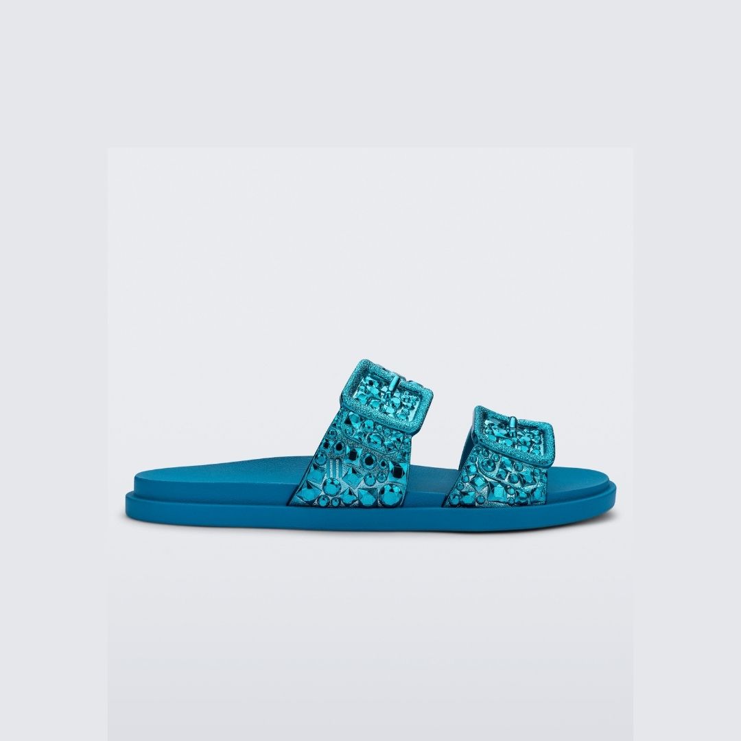 Melissa Lust Slide AD Blue Metallic Blue Klapki Damskie Niebieskie
