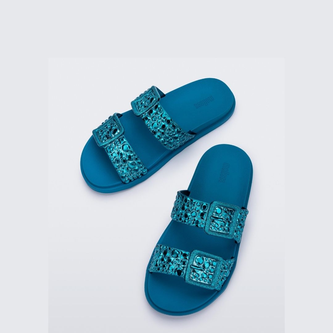 Melissa Lust Slide AD Blue Metallic Blue Klapki Damskie Niebieskie