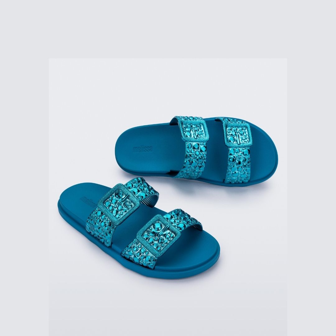 Melissa Lust Slide AD Blue Metallic Blue Klapki Damskie Niebieskie