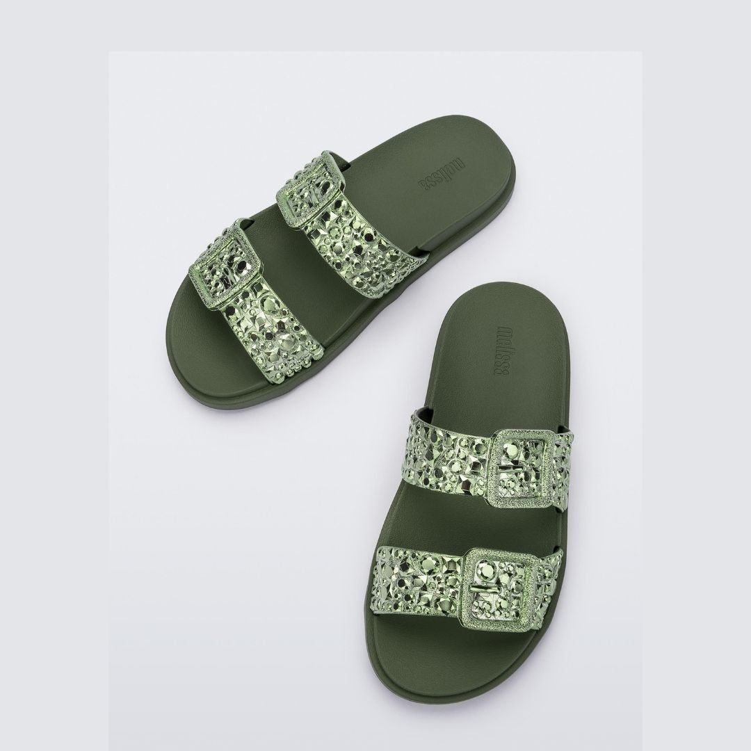 Melissa Lust Slide AD Green Metallic Klapki Damskie Zielone