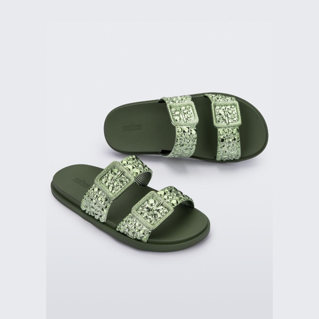 Melissa Lust Slide AD Green Metallic Klapki Damskie Zielone