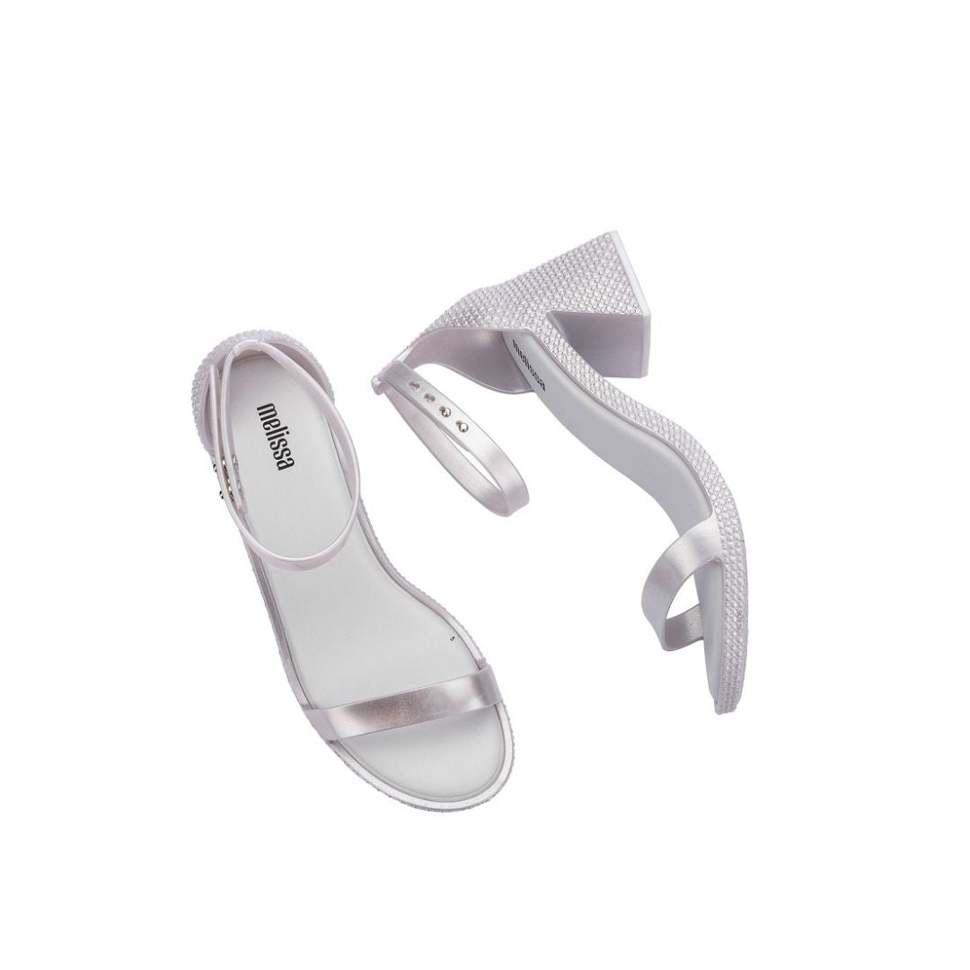 Melissa Lux Heel AD Metallic Silver White Sandały Damskie Na Obcasie Srebrne
