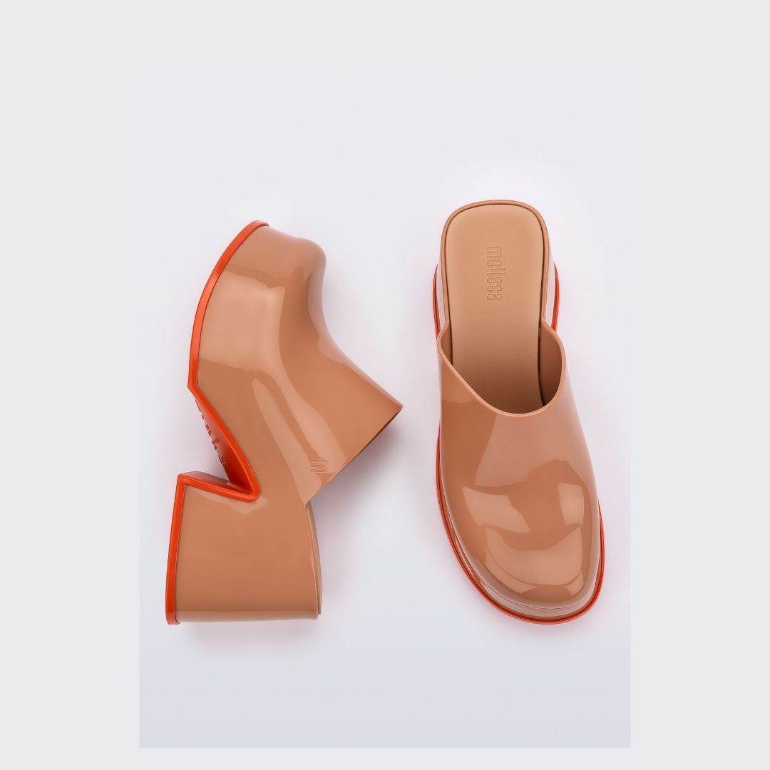 Melissa Mia AD Brown Red Klapki Na Obcasie Damskie Brązowe