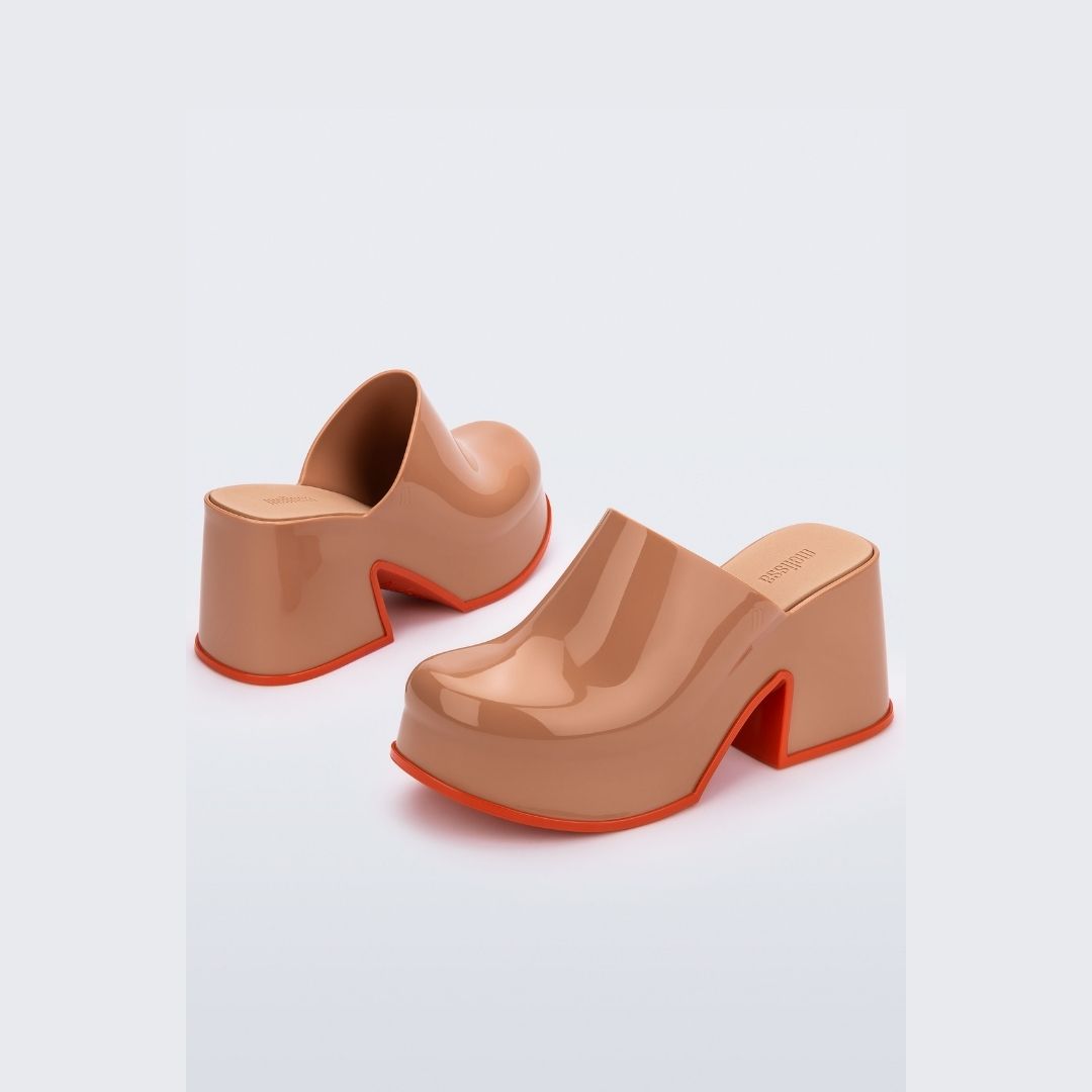 Melissa Mia AD Brown Red Klapki Na Obcasie Damskie Brązowe