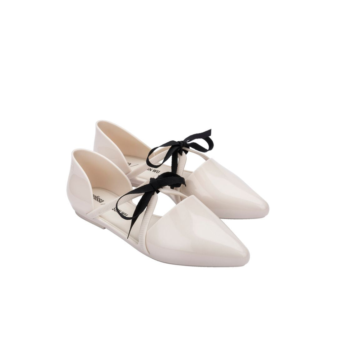 Melissa Pointy Stripe Jason Wu Ad Beige White Baleriny Damskie Beżowe