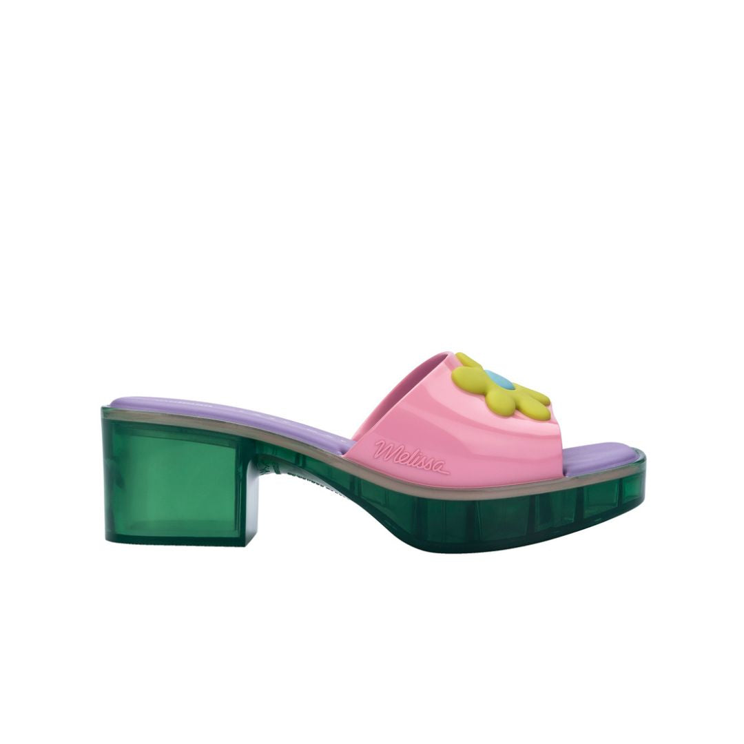 Melissa Shape + Lazy Oaf Ad Green Pink Lilac Klapki Na Obcasie Damskie Wielokolorowe