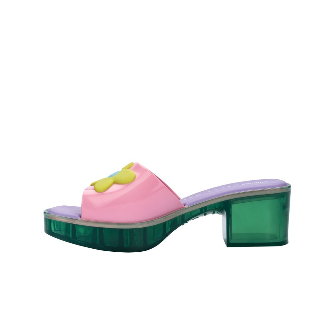 Melissa Shape + Lazy Oaf Ad Green Pink Lilac Klapki Na Obcasie Damskie Wielokolorowe