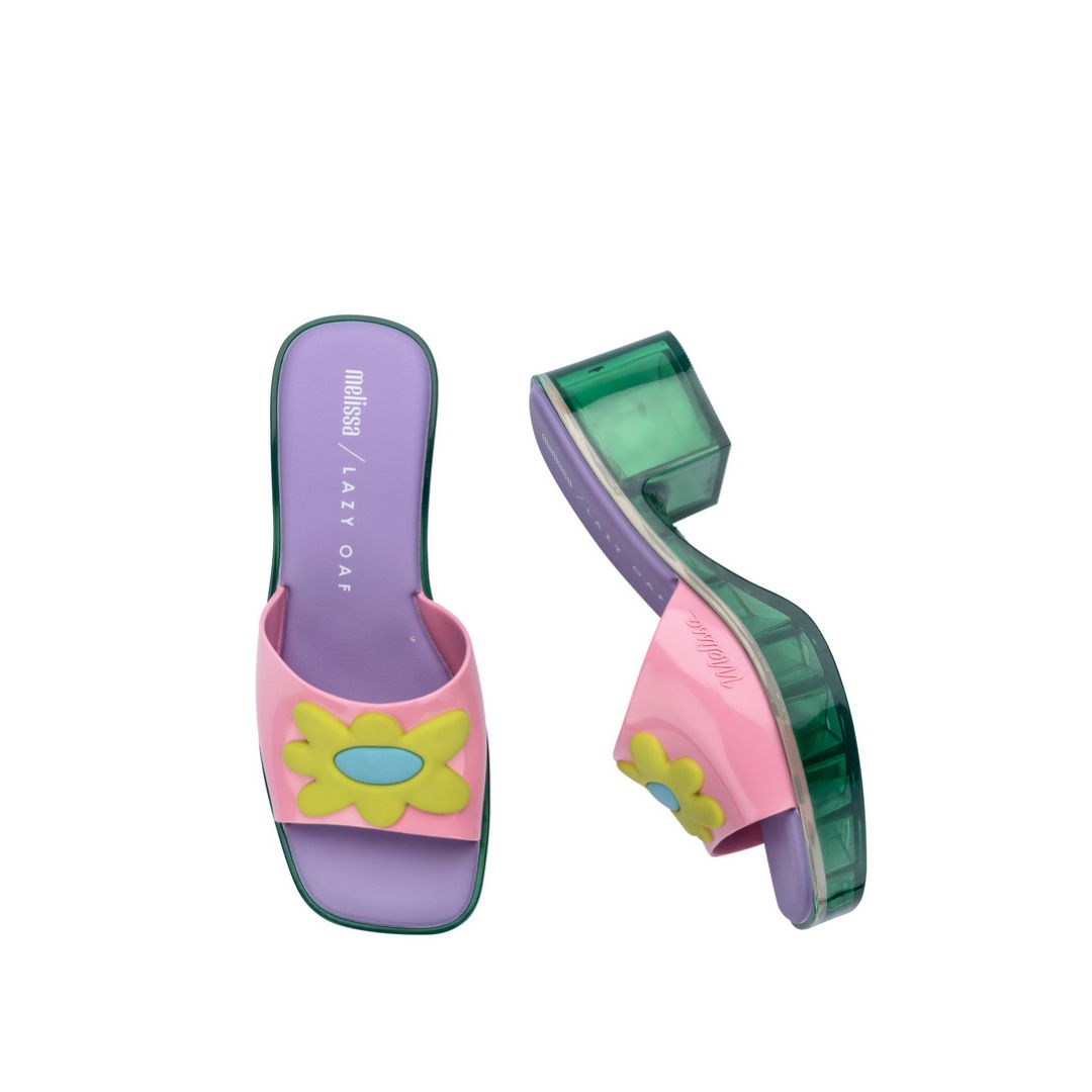 Melissa Shape + Lazy Oaf Ad Green Pink Lilac Klapki Na Obcasie Damskie Wielokolorowe