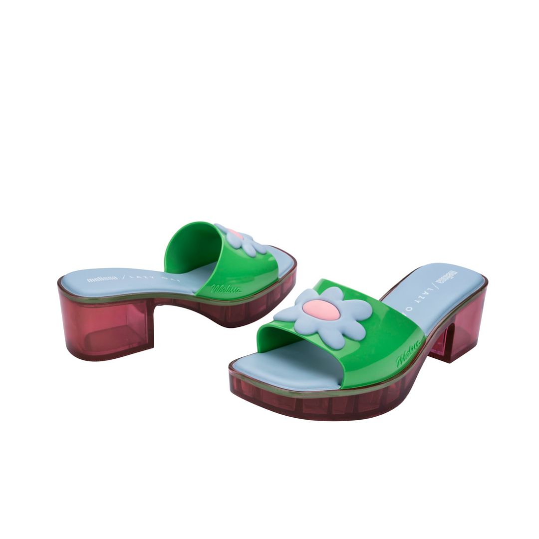 Melissa Shape + Lazy Oaf Ad Pink Green Blue Klapki Na Obcasie Damskie Wielokolorowe