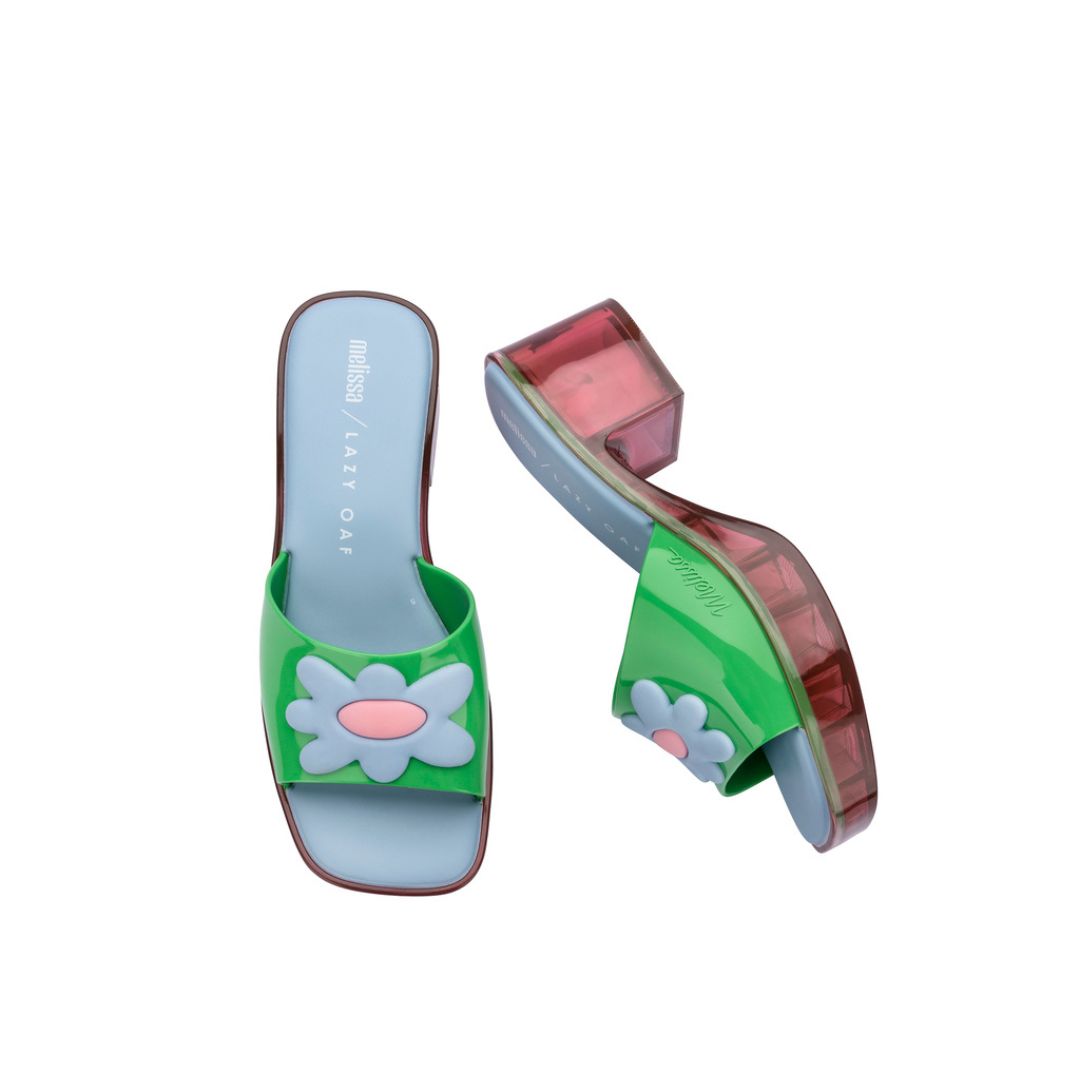 Melissa Shape + Lazy Oaf Ad Pink Green Blue Klapki Na Obcasie Damskie Wielokolorowe
