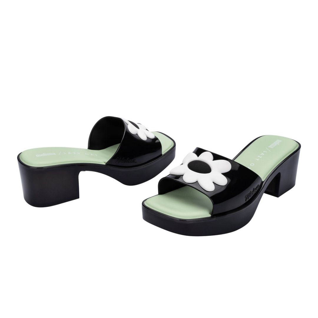 Melissa Shape + Lazy Oaf Ad Smoke Black Green Klapki Na Obcasie Damskie Wielokolorowe