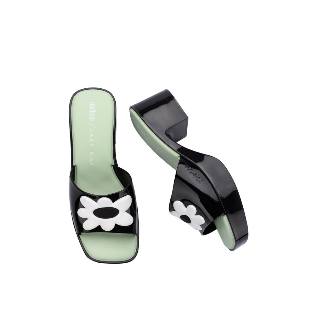 Melissa Shape + Lazy Oaf Ad Smoke Black Green Klapki Na Obcasie Damskie Wielokolorowe