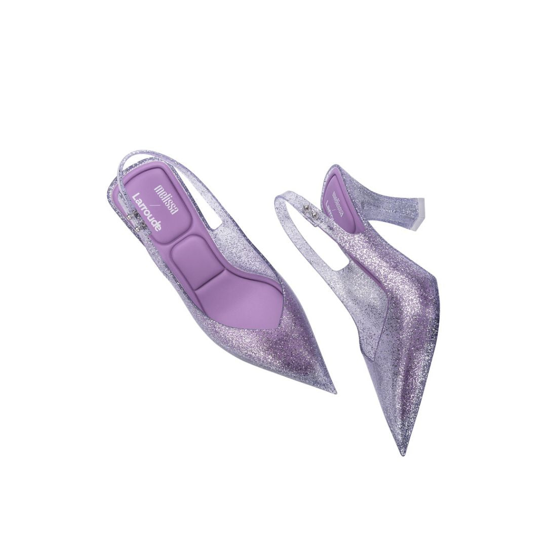 Melissa Slingback Heel + Larroude Ad Lilac Clear Glitter Silver Szpilki Damskie Fioletowe
