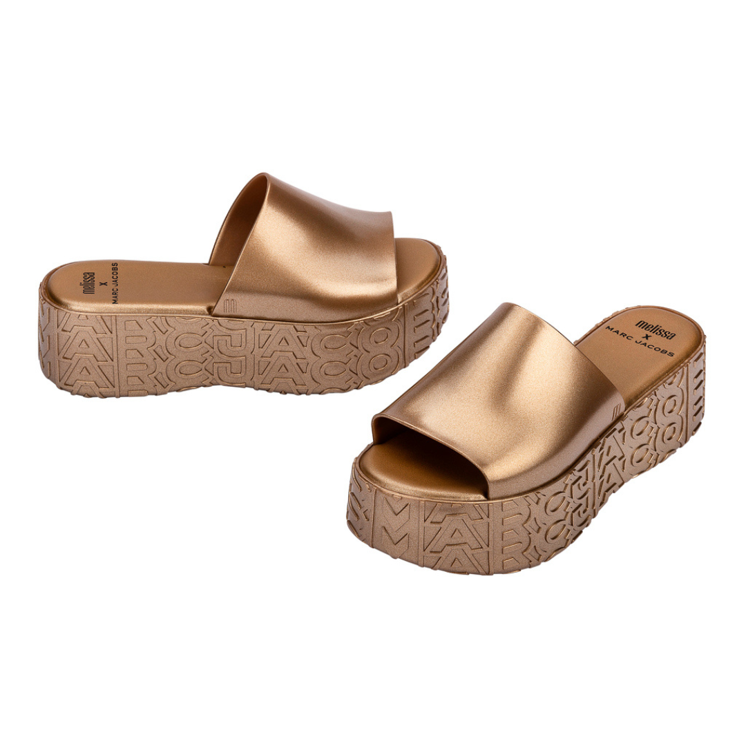 Melissa Becky + Marc Jacobs AD Gold Klapki Damskie Na Platformie Złote