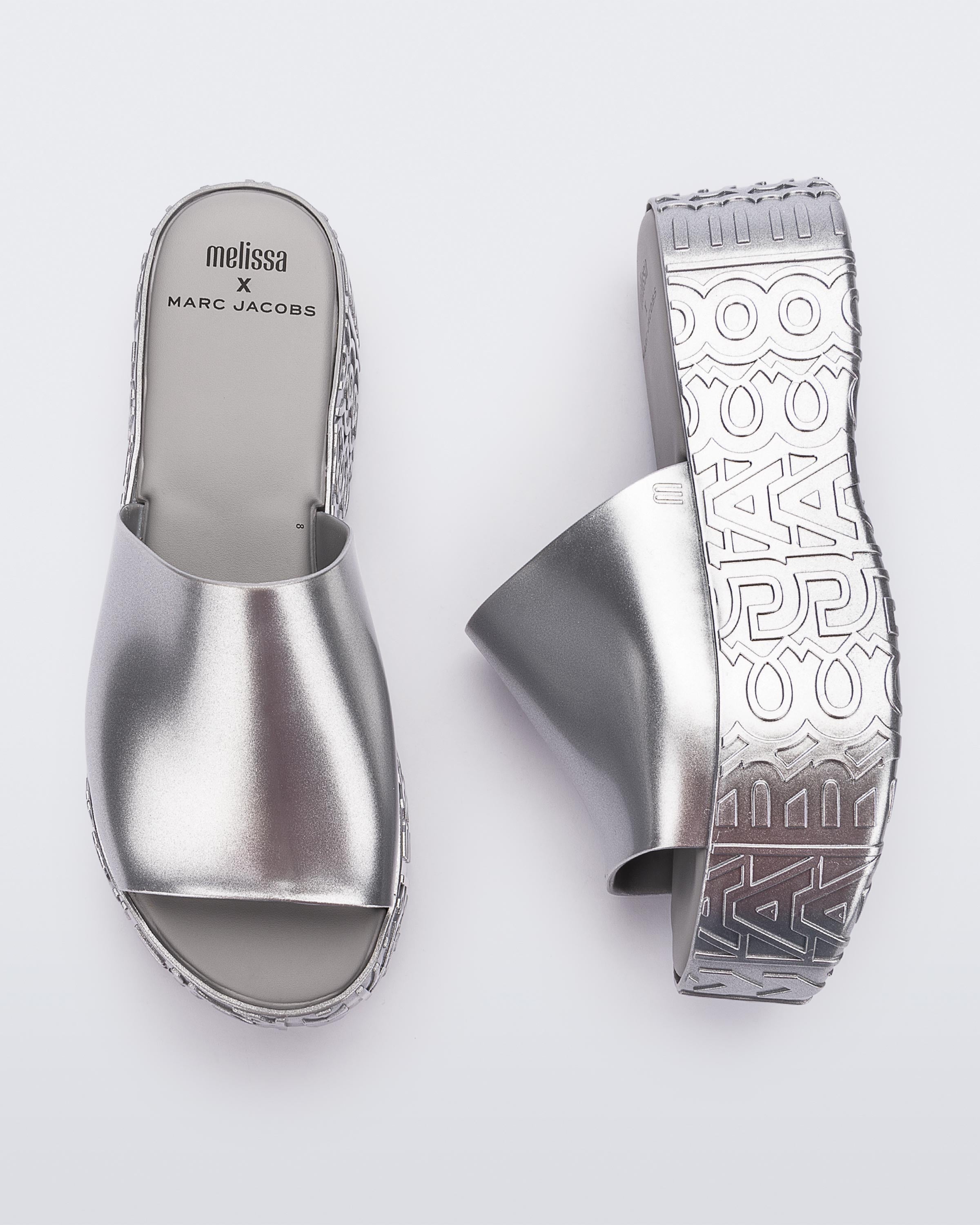 Melissa Becky + Marc Jacobs AD Silver Klapki Damskie Na Platformie Srebrne