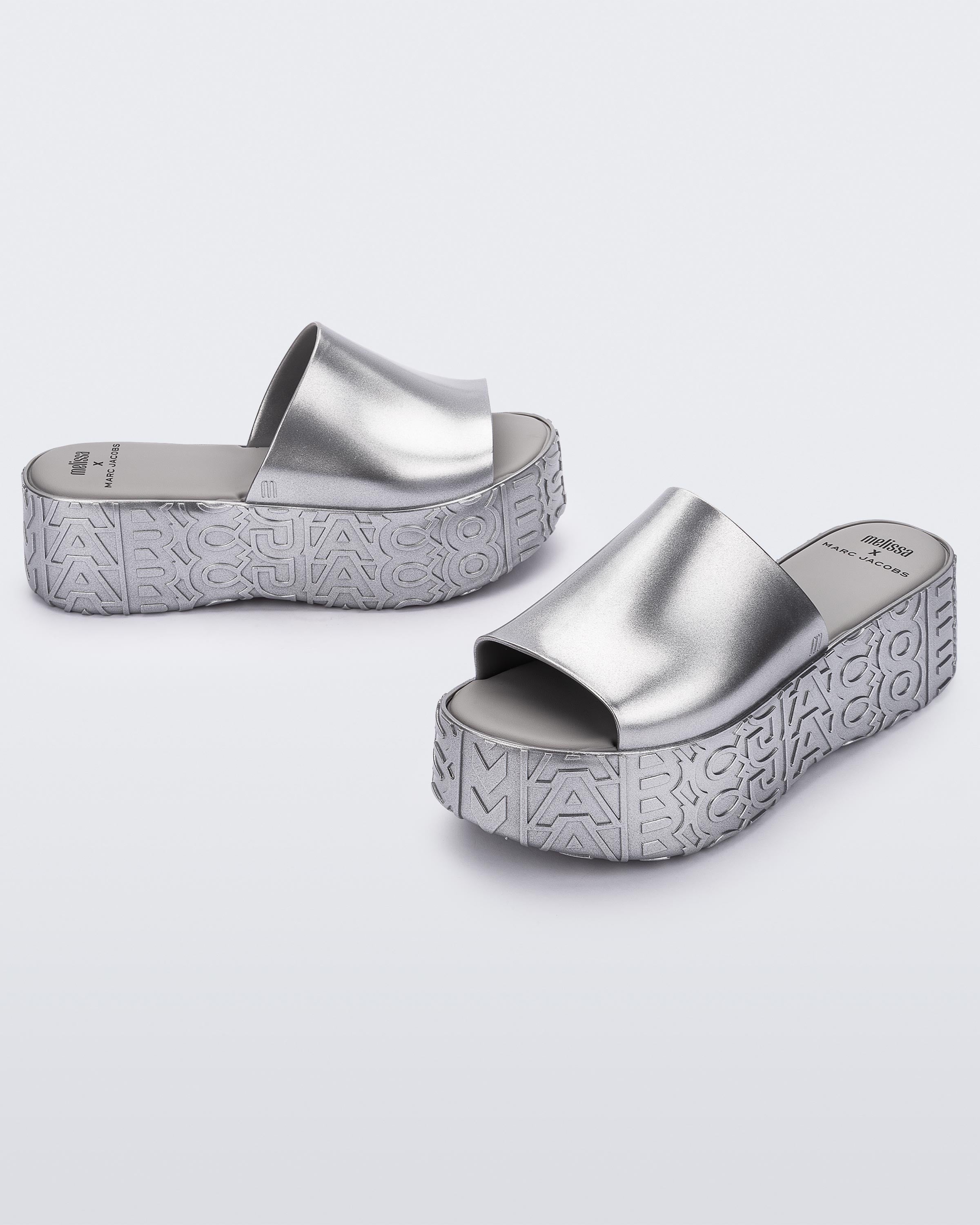 Melissa Becky + Marc Jacobs AD Silver Klapki Damskie Na Platformie Srebrne
