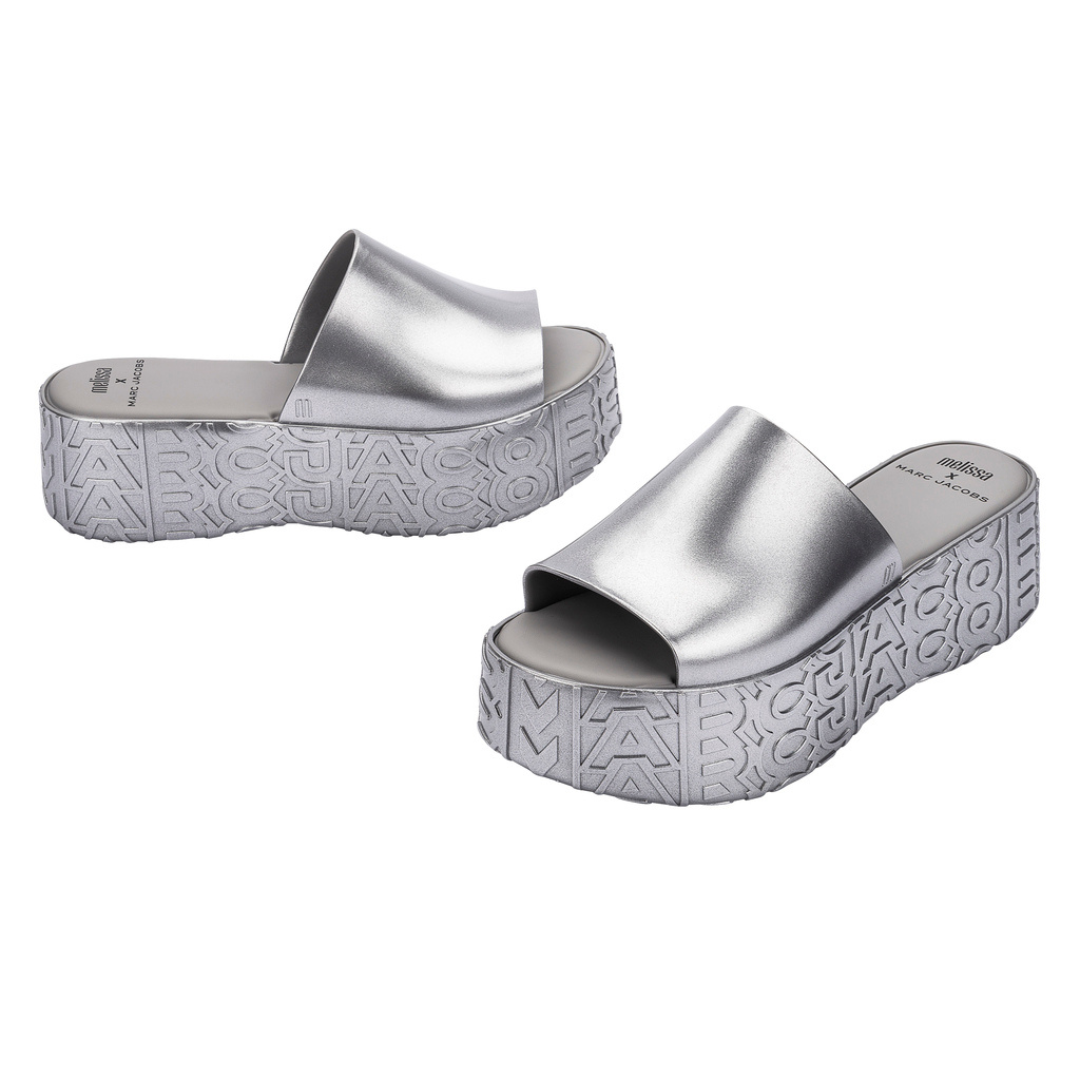 Melissa Becky + Marc Jacobs AD Silver Klapki Damskie Na Platformie Srebrne