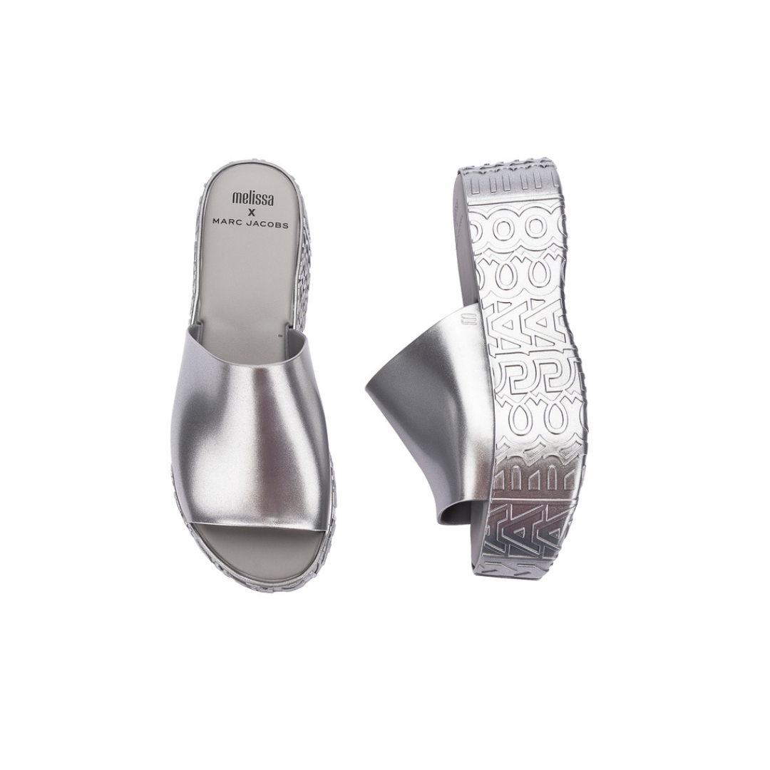Melissa Becky + Marc Jacobs AD Silver Klapki Damskie Na Platformie Srebrne