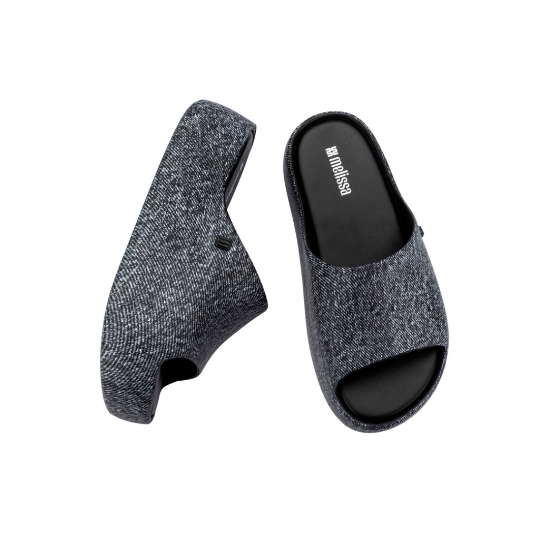 Melissa Free Platform Slide Denim AD Black Jeans Klapki Damskie Na Platformie Czarne