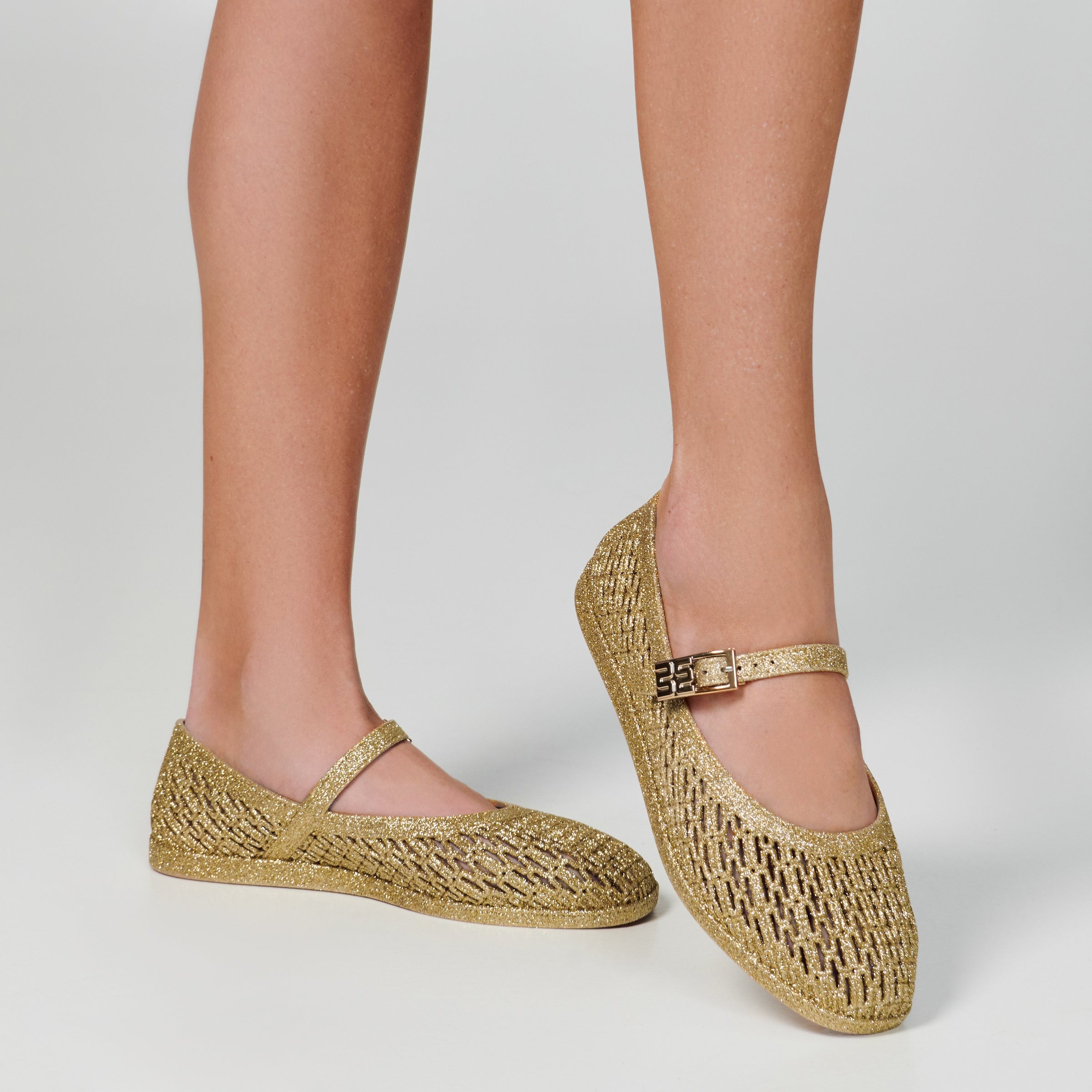 Melissa Harper AD Beige Glitter Baleriny Damskie Brokat Beżowe