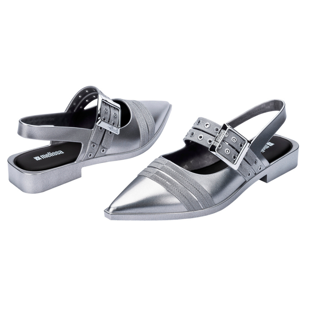 Melissa Ladylike Ad Silver/Black Sandały Damskie Srebrne