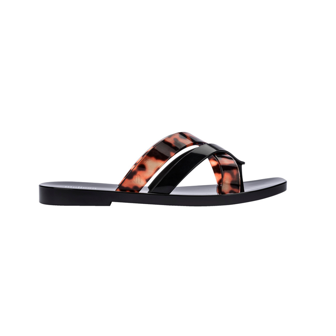 Melissa Lana Flip Flop Ad Black/Tortoiseshell Klapki Damskie Czarne Panterka