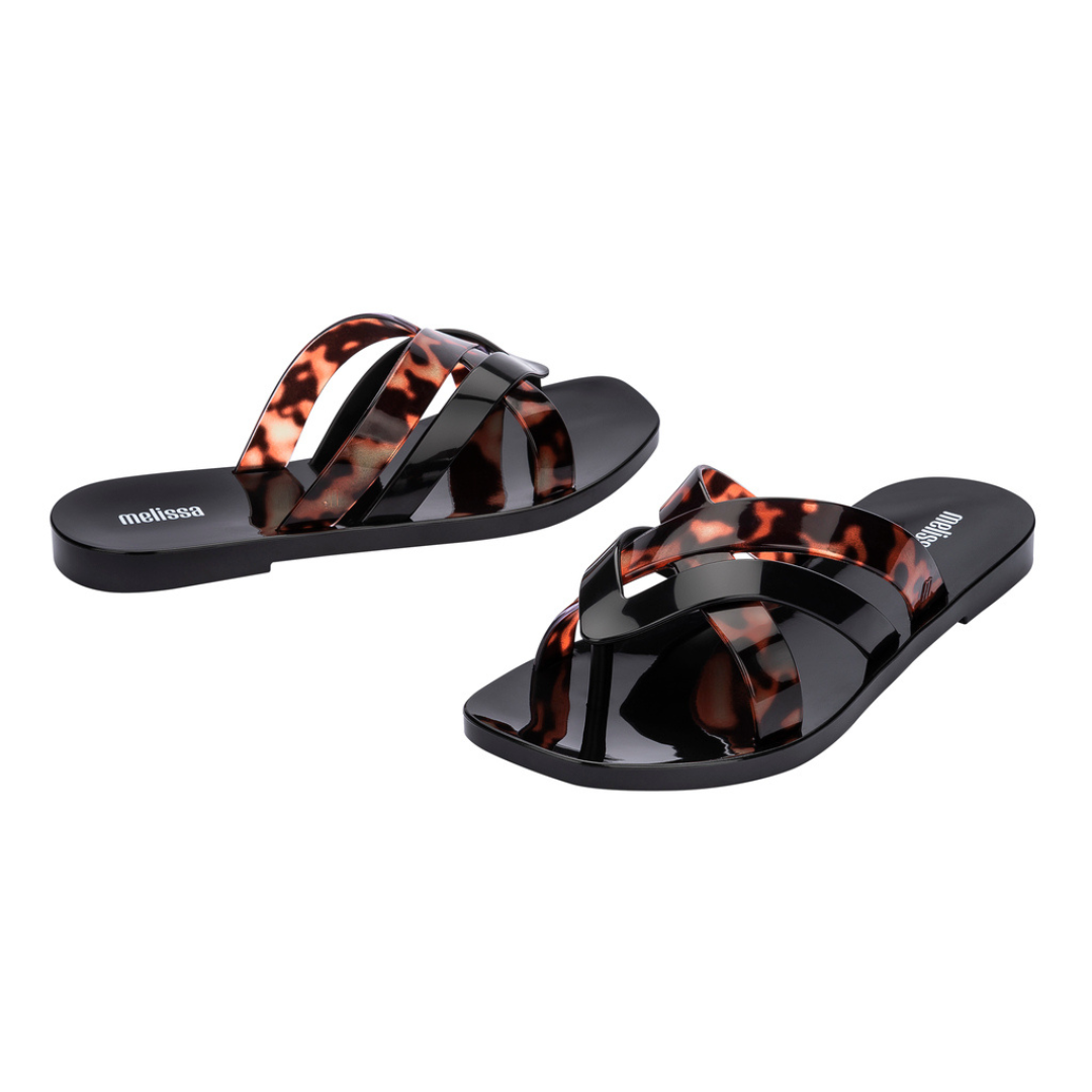 Melissa Lana Flip Flop Ad Black/Tortoiseshell Klapki Damskie Czarne Panterka