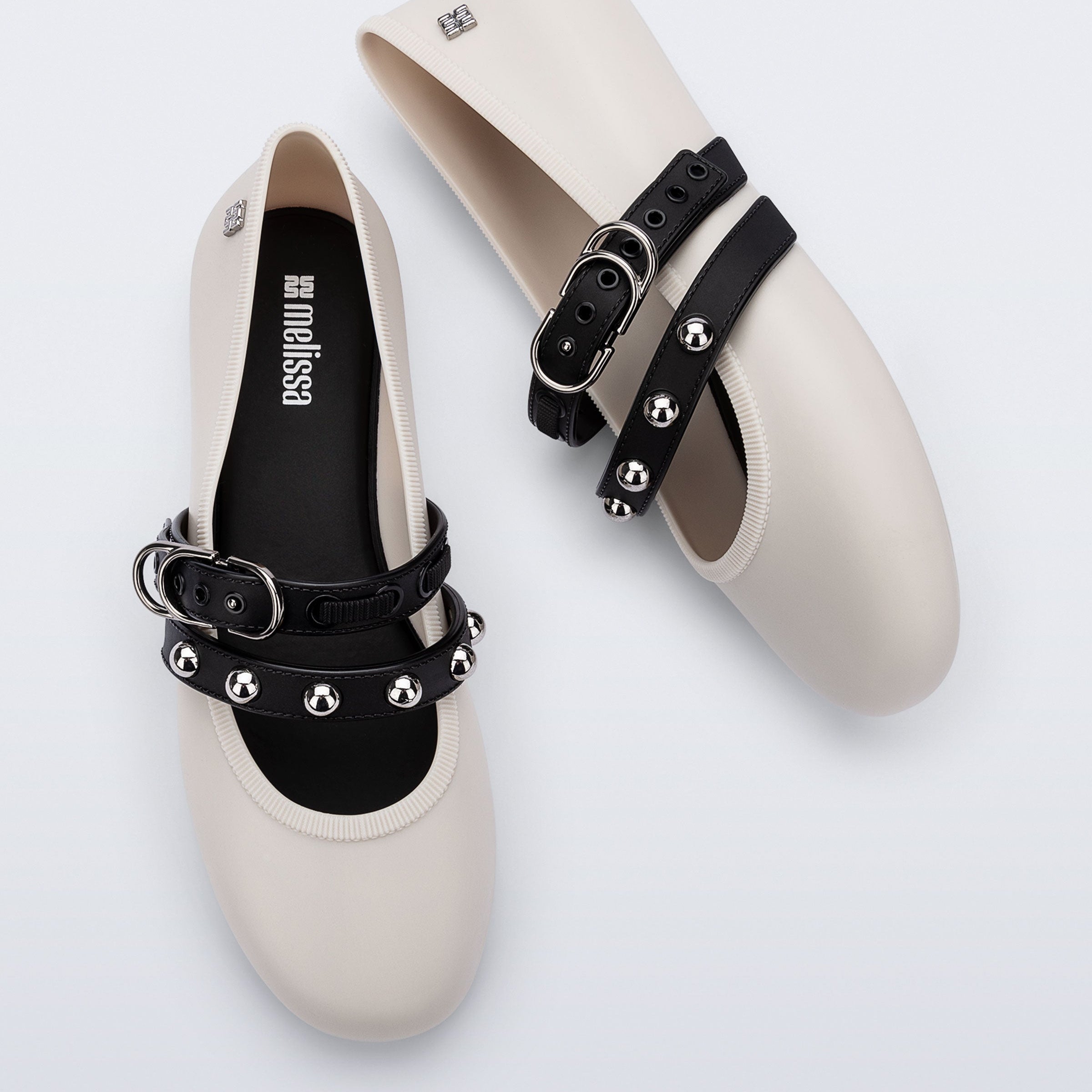 Melissa Soft Ballerina Studs AD White / Black Baleriny Damskie Białe