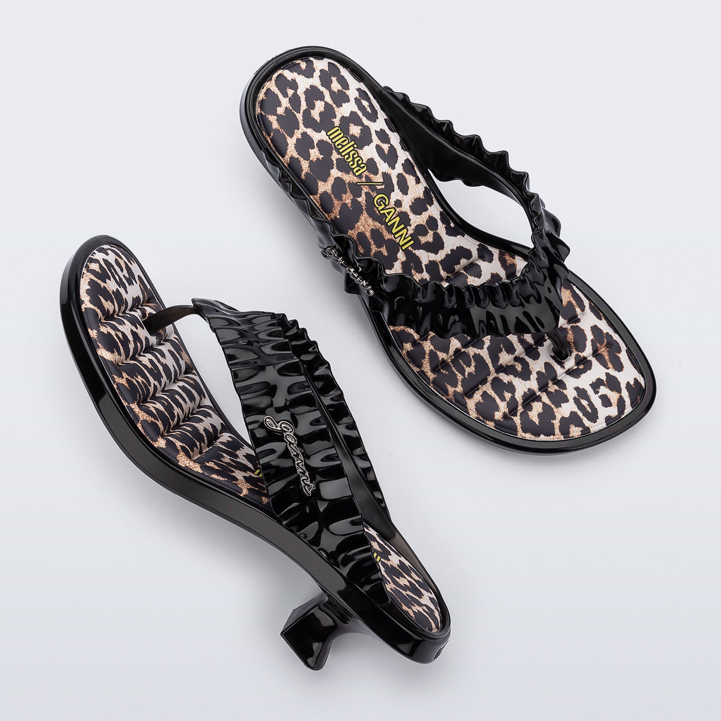 Melissa Thong Kitten Heel + Ganni AD Black Klapki Damskie Na Obcasie Czarne